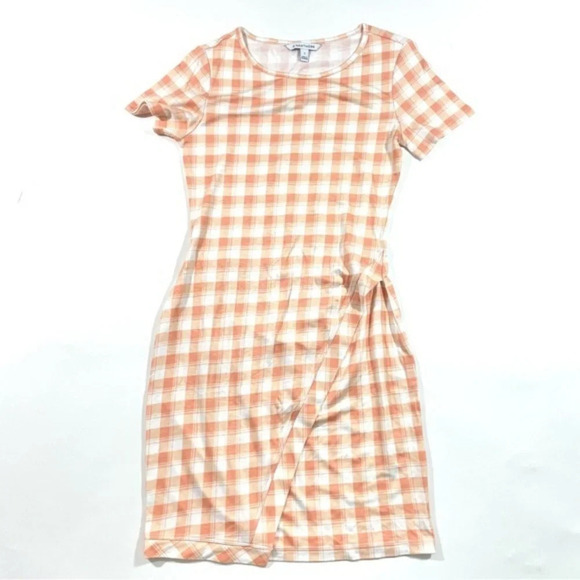 41 Hawthorn Brigitte Knit Dress Short Sleeve Peach Plaid - Picture 1 of 6